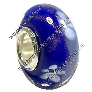 European Lampwork Glass Beads, 925 Silver Core, Rondelle 14x6.8mm Hole:4.5mm, Sold by PC