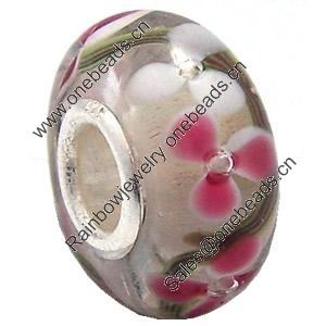 European Lampwork Glass Beads, 925 Silver Core, Rondelle 14x6.8mm Hole:4.5mm, Sold by PC