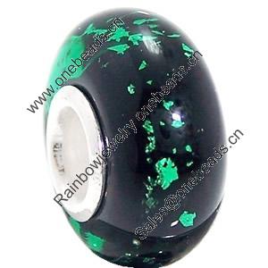 European Lampwork Glass Beads, 925 Silver Core, Rondelle 14x6.8mm Hole:4.5mm, Sold by PC