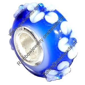 European Lampwork Glass Beads, 925 Silver Core, Rondelle 14x6.8mm Hole:4.5mm, Sold by PC