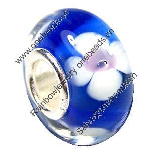 European Lampwork Glass Beads, 925 Silver Core, Rondelle 14x6.8mm Hole:4.5mm, Sold by PC