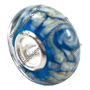 European Lampwork Glass Beads, 925 Silver Core, Rondelle 14x6.8mm Hole:4.5mm, Sold by PC