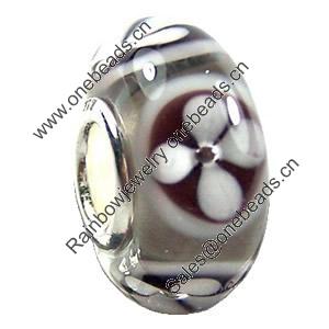 European Lampwork Glass Beads, 925 Silver Core, Rondelle 14x6.8mm Hole:4.5mm, Sold by PC