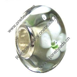 European Lampwork Glass Beads, 925 Silver Core, Rondelle 14x6.8mm Hole:4.5mm, Sold by PC