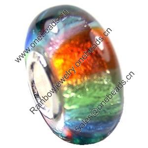 European Lampwork Glass Beads, 925 Silver Core, Rondelle 14x6.8mm Hole:4.5mm, Sold by PC