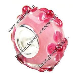 European Lampwork Glass Beads, 925 Silver Core, Rondelle 14x6.8mm Hole:4.5mm, Sold by PC