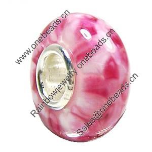 European Lampwork Glass Beads, 925 Silver Core, Rondelle 14x6.8mm Hole:4.5mm, Sold by PC