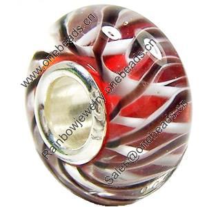 European Lampwork Glass Beads, 925 Silver Core, Rondelle 14x6.8mm Hole:4.5mm, Sold by PC