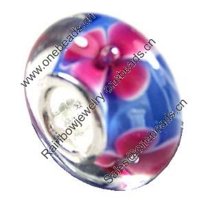 European Lampwork Glass Beads, 925 Silver Core, Rondelle 14x6.8mm Hole:4.5mm, Sold by PC