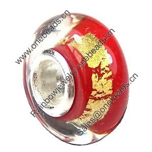 European Lampwork Glass Beads, 925 Silver Core, Rondelle 14x6.8mm Hole:4.5mm, Sold by PC