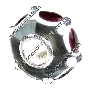 European Lampwork Glass Beads, 925 Silver Core, Rondelle 14x6.8mm Hole:4.5mm, Sold by PC