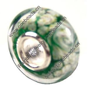 European Lampwork Glass Beads, 925 Silver Core, Rondelle 14x6.8mm Hole:4.5mm, Sold by PC