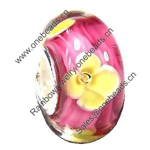 European Lampwork Glass Beads, 925 Silver Core, Rondelle 14x6.8mm Hole:4.5mm, Sold by PC