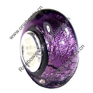 European Lampwork Glass Beads, 925 Silver Core, Rondelle 14x6.8mm Hole:4.5mm, Sold by PC