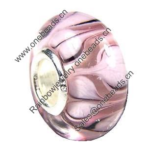 European Lampwork Glass Beads, 925 Silver Core, Rondelle 14x6.8mm Hole:4.5mm, Sold by PC