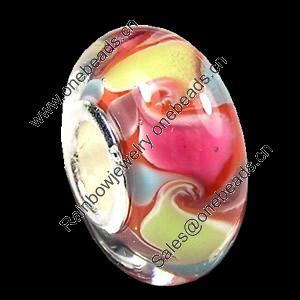 European Lampwork Glass Beads, 925 Silver Core, Rondelle 14x6.8mm Hole:4.5mm, Sold by PC