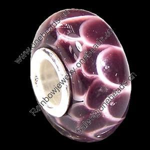 European Lampwork Glass Beads, 925 Silver Core, Rondelle 14x6.8mm Hole:4.5mm, Sold by PC