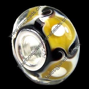 European Lampwork Glass Beads, 925 Silver Core, Rondelle 14x6.8mm Hole:4.5mm, Sold by PC