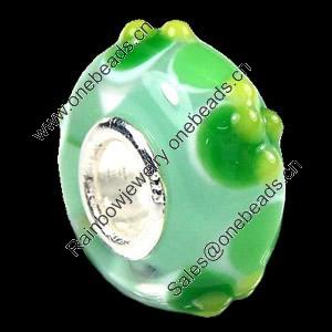 European Lampwork Glass Beads, 925 Silver Core, Rondelle 14x6.8mm Hole:4.5mm, Sold by PC