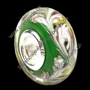 European Lampwork Glass Beads, 925 Silver Core, Rondelle 14x6.8mm Hole:4.5mm, Sold by PC