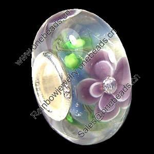 European Lampwork Glass Beads, 925 Silver Core, Rondelle 14x6.8mm Hole:4.5mm, Sold by PC