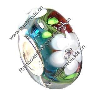 European Lampwork Glass Beads, 925 Silver Core, Rondelle 14x6.8mm Hole:4.5mm, Sold by PC