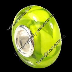 European Lampwork Glass Beads, 925 Silver Core, Rondelle 14x6.8mm Hole:4.5mm, Sold by PC