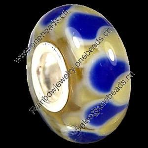 European Lampwork Glass Beads, 925 Silver Core, Rondelle 14x6.8mm Hole:4.5mm, Sold by PC