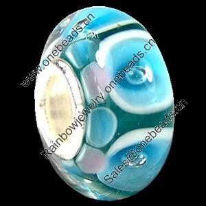 European Lampwork Glass Beads, 925 Silver Core, Rondelle 14x6.8mm Hole:4.5mm, Sold by PC