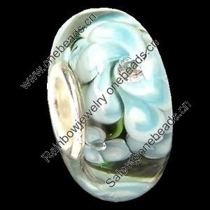 European Lampwork Glass Beads, 925 Silver Core, Rondelle 14x6.8mm Hole:4.5mm, Sold by PC