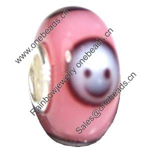 European Lampwork Glass Beads, 925 Silver Core, Rondelle 14x6.8mm Hole:4.5mm, Sold by PC