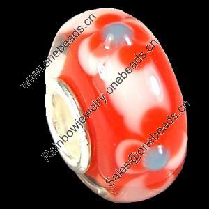 European Lampwork Glass Beads, 925 Silver Core, Rondelle 14x6.8mm Hole:4.5mm, Sold by PC