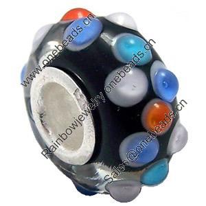 European Lampwork Glass Beads, 925 Silver Core, Rondelle 14x6.8mm Hole:4.5mm, Sold by PC