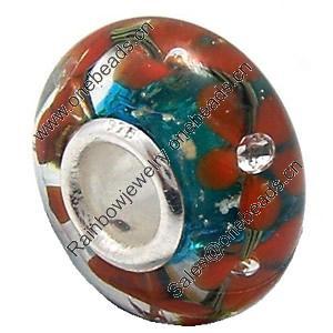 European Lampwork Glass Beads, 925 Silver Core, Rondelle 14x6.8mm Hole:4.5mm, Sold by PC