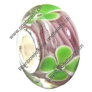 European Lampwork Glass Beads, 925 Silver Core, Rondelle 14x6.8mm Hole:4.5mm, Sold by PC