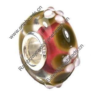 European Lampwork Glass Beads, 925 Silver Core, Rondelle 14x6.8mm Hole:4.5mm, Sold by PC