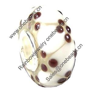 European Lampwork Glass Beads, 925 Silver Core, Rondelle 14x6.8mm Hole:4.5mm, Sold by PC