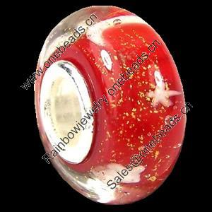 European Lampwork Glass Beads, 925 Silver Core, Rondelle 14x6.8mm Hole:4.5mm, Sold by PC