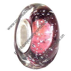 European Lampwork Glass Beads, 925 Silver Core, Rondelle 14x6.8mm Hole:4.5mm, Sold by PC