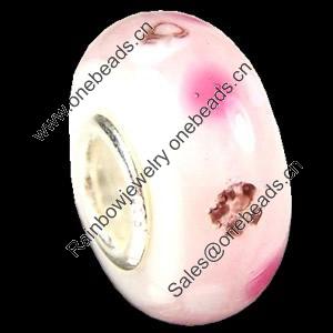 European Lampwork Glass Beads, 925 Silver Core, Rondelle 14x6.8mm Hole:4.5mm, Sold by PC