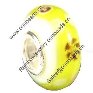 European Lampwork Glass Beads, 925 Silver Core, Rondelle 14x6.8mm Hole:4.5mm, Sold by PC