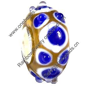 European Lampwork Glass Beads, 925 Silver Core, Rondelle 14x6.8mm Hole:4.5mm, Sold by PC