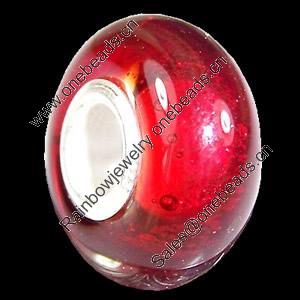 European Lampwork Glass Beads, 925 Silver Core, Rondelle 14x6.8mm Hole:4.5mm, Sold by PC