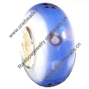 European Lampwork Glass Beads, 925 Silver Core, Rondelle 14x6.8mm Hole:4.5mm, Sold by PC