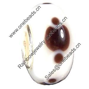 European Lampwork Glass Beads, 925 Silver Core, Rondelle 14x6.8mm Hole:4.5mm, Sold by PC