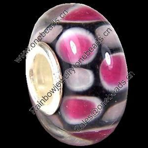 European Lampwork Glass Beads, 925 Silver Core, Rondelle 14x6.8mm Hole:4.5mm, Sold by PC