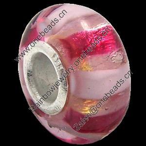 European Lampwork Glass Beads, 925 Silver Core, Rondelle 14x6.8mm Hole:4.5mm, Sold by PC