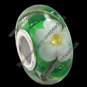 European Lampwork Glass Beads, 925 Silver Core, Rondelle 14x6.8mm Hole:4.5mm, Sold by PC