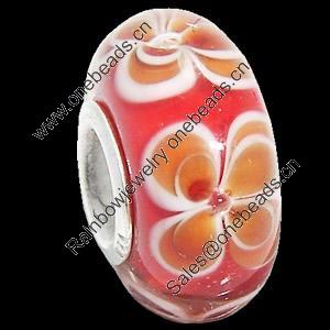 European Lampwork Glass Beads, 925 Silver Core, Rondelle 14x6.8mm Hole:4.5mm, Sold by PC