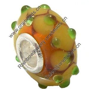 European Lampwork Glass Beads, 925 Silver Core, Rondelle 14x6.8mm Hole:4.5mm, Sold by PC